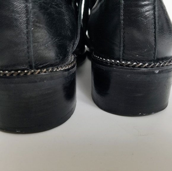 Topshop Sz 37 Women Motorcycle Metal chain stud leather booties - Picture 10 of 12